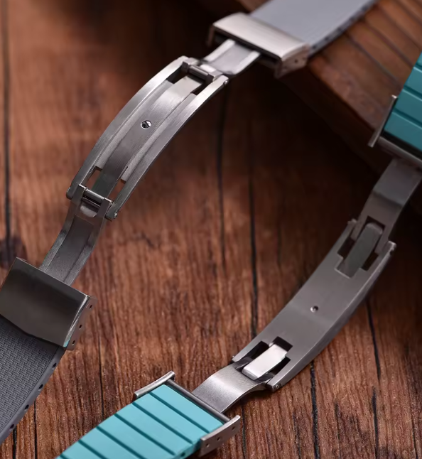 Mosaik-Kautschuk-Uhrenarmband – Silberne Faltschließe – Glimmergrün