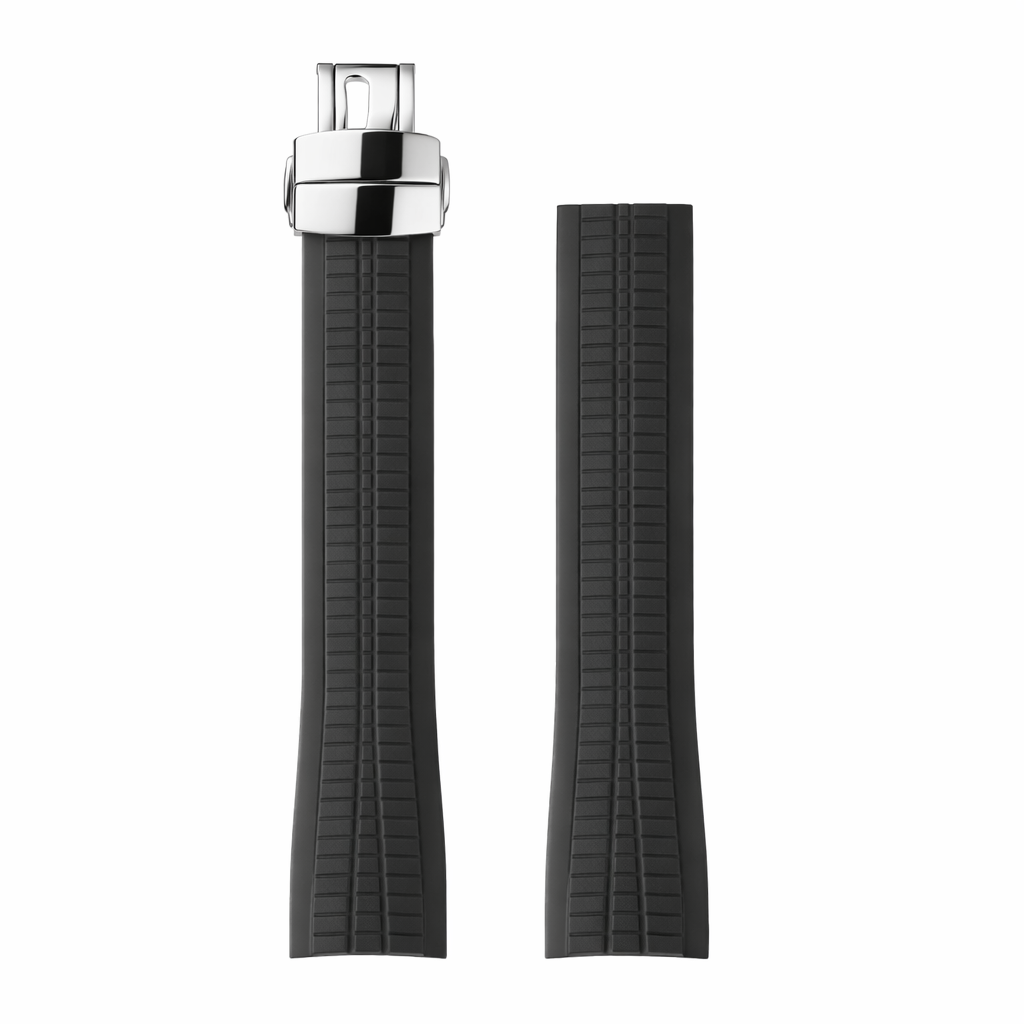 Armbanduhrarmband aus FKM-Kautschuk, schwarz, kompatibel mit Patek Philippe Aquanaut Nautilus 5164-5167-5168-5968 - Gebogen