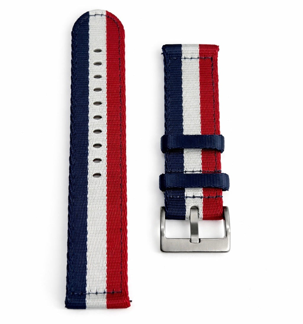 Bracelet de montre en nylon Bleu Blanc Rouge - Rapide - Universel