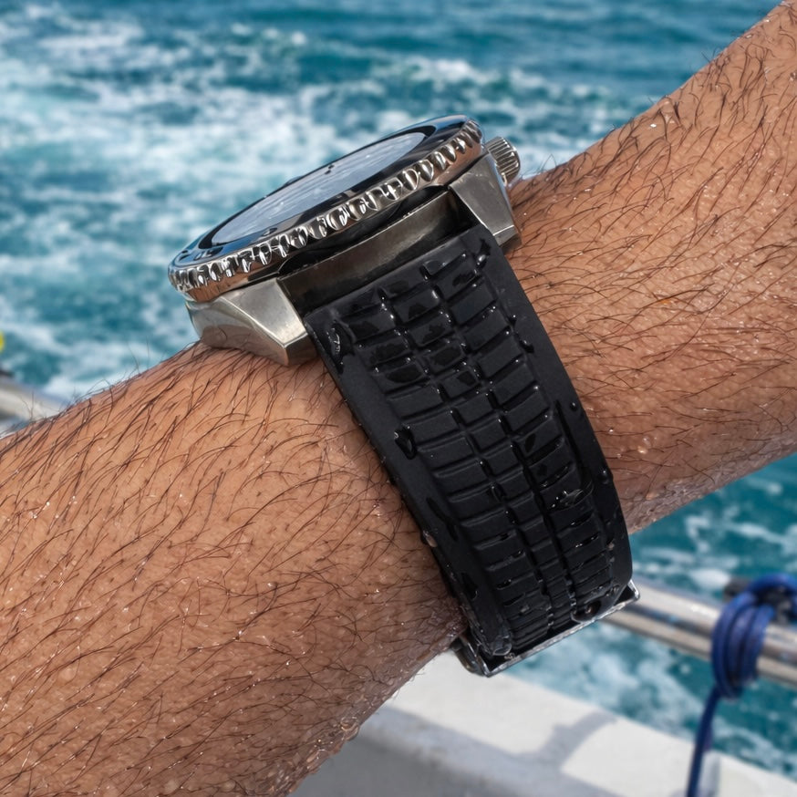 Uhrenarmband aus vulkanisiertem FKM-Kautschuk – geprägtes Muster – Schnellverschluss/Universal