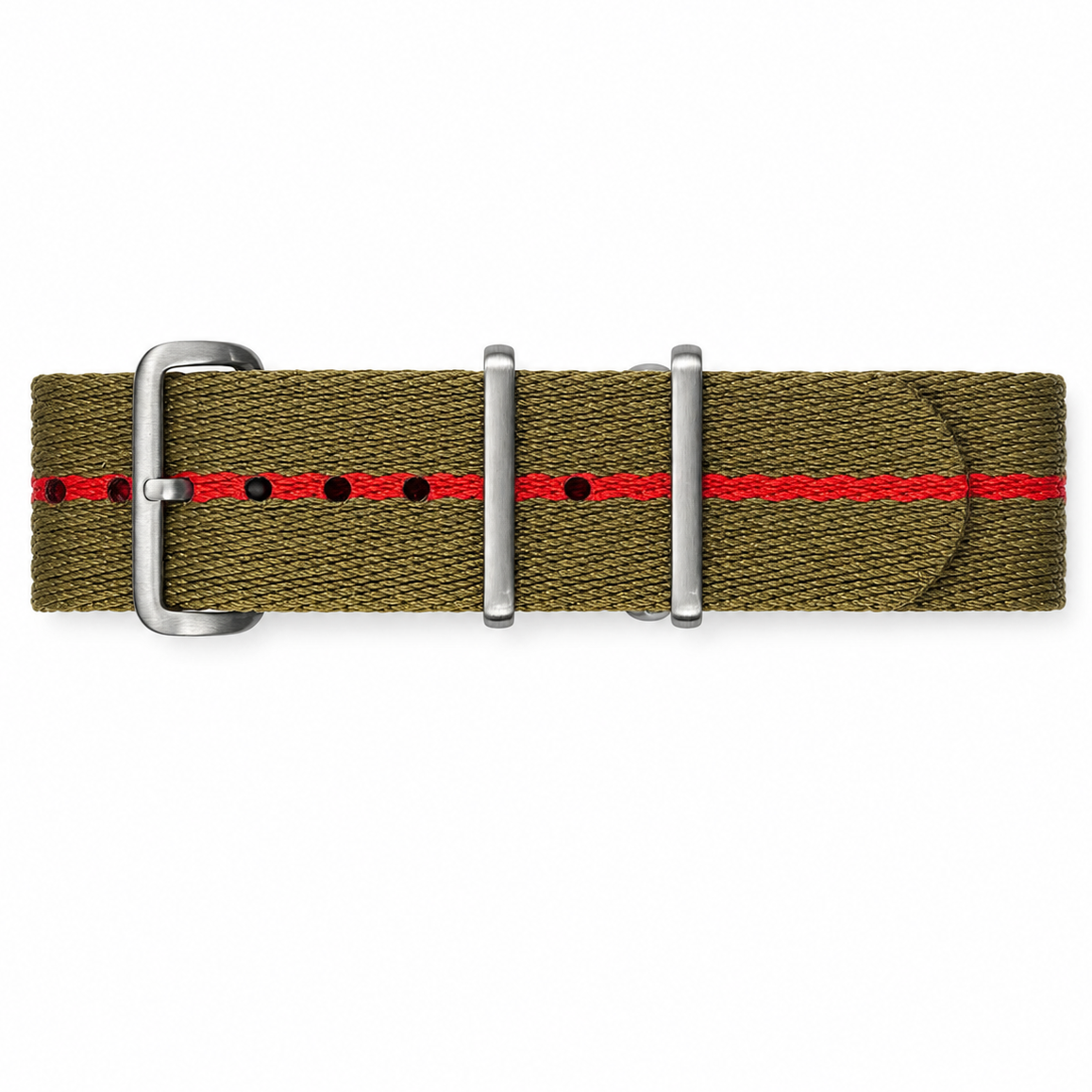 Khaki Green Nato Strap / Red Stripe - Flexible Braided Nylon 1.5mm