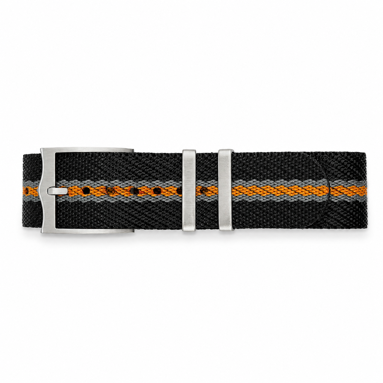 Sangle Nato Seatbelt Noir / Gris / Orange - Nylon Tressé 1,1mm / 29cm