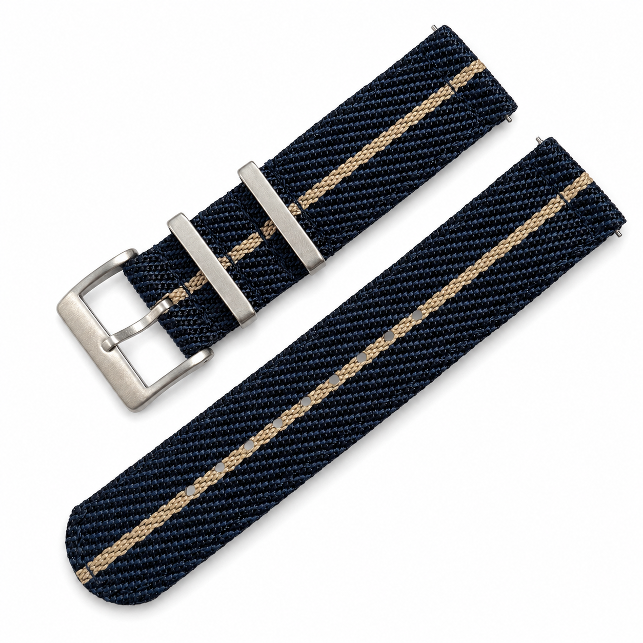 Bracelet Montre Bleu / Noir / Khaki - Nylon Tissage Sergé Double 2,6mm - Rapide - Universel