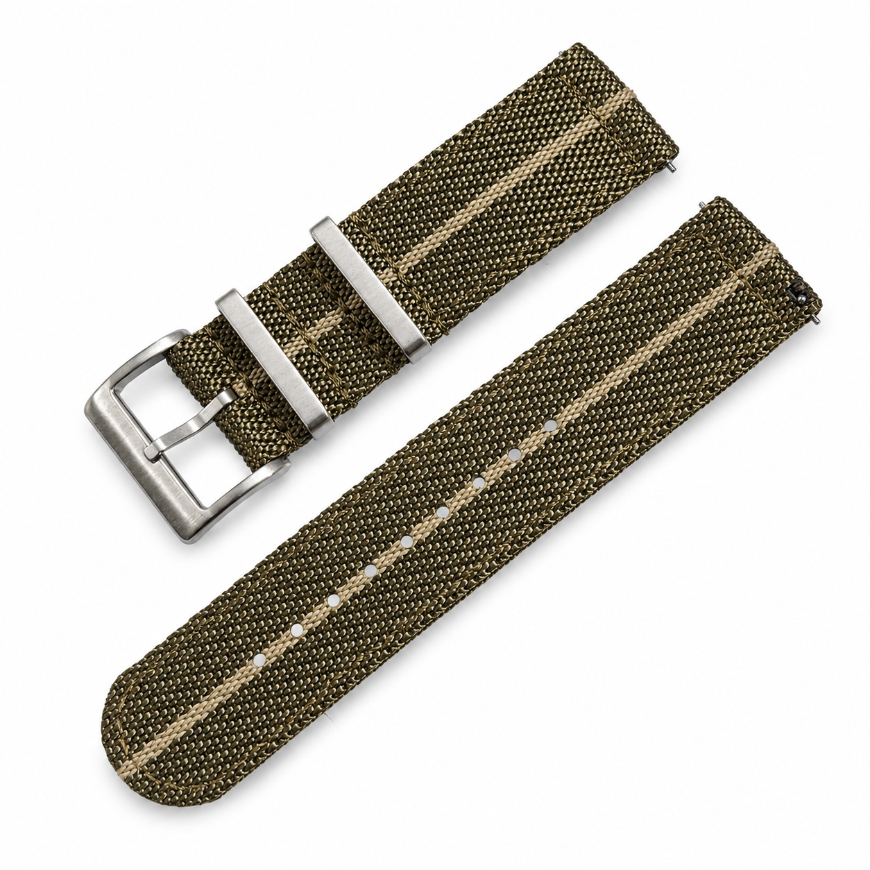 Bracelet Montre Vert (Brun) / Khaki - Nylon Tissage Sergé Double 2,6mm - Rapide - Universel