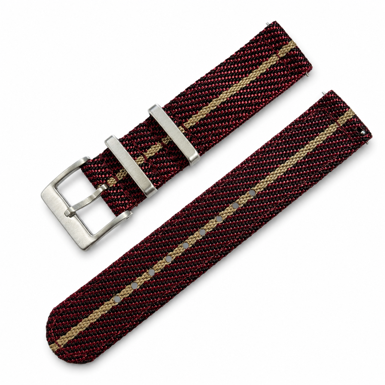 Bracelet Montre Rouge / Noir / Khaki - Nylon Tissage Sergé Double 2,6mm - Rapide - Universel