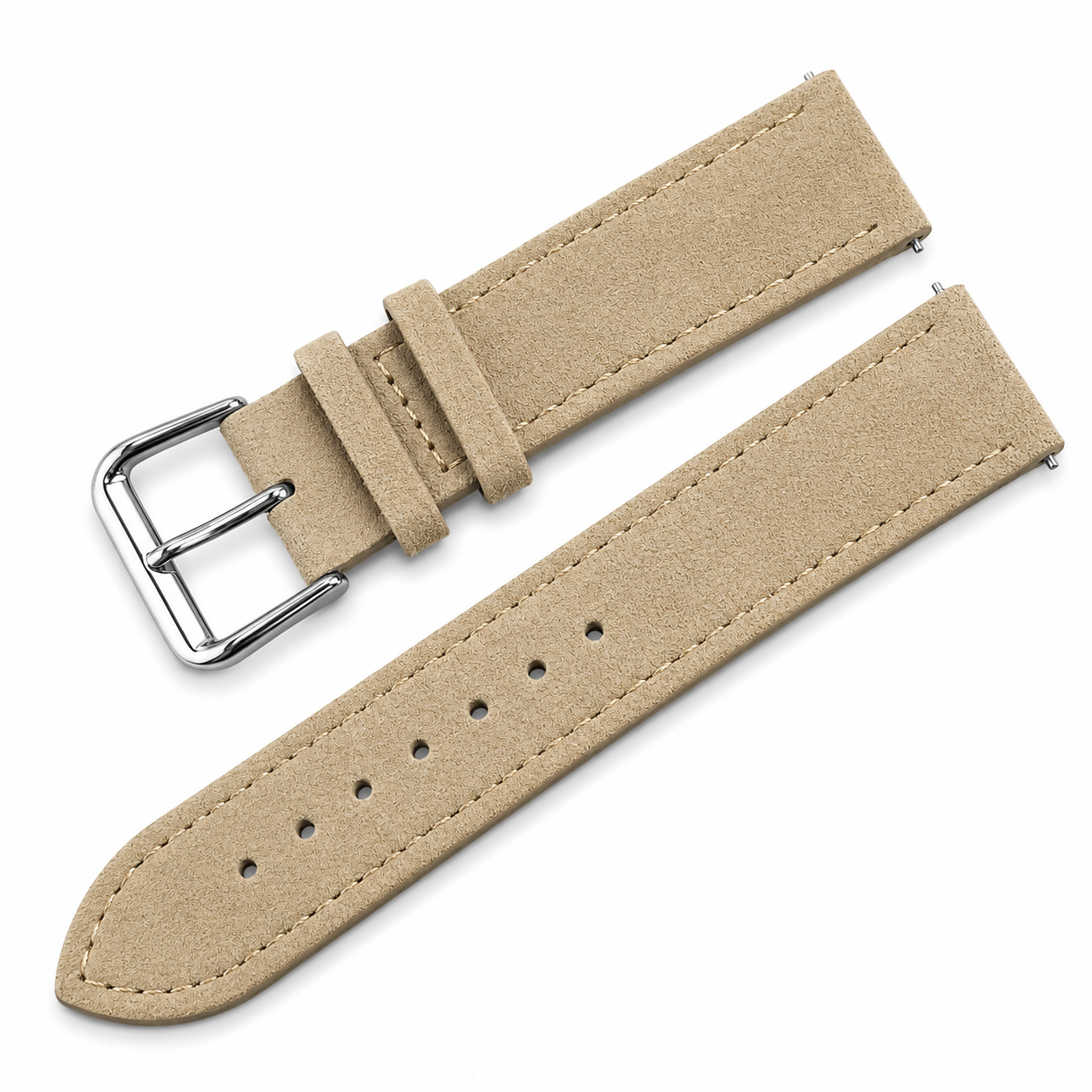 Bracelet Montre Cuir Suède (Daim) - Surpiqûre ton sur ton - Rapide / Boucle Ardillon - Universel