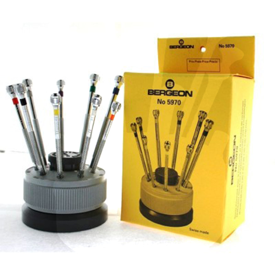 Bergeon 5970 Kit - Schraubendreher mit drehbarem Halter - Messing verchromt