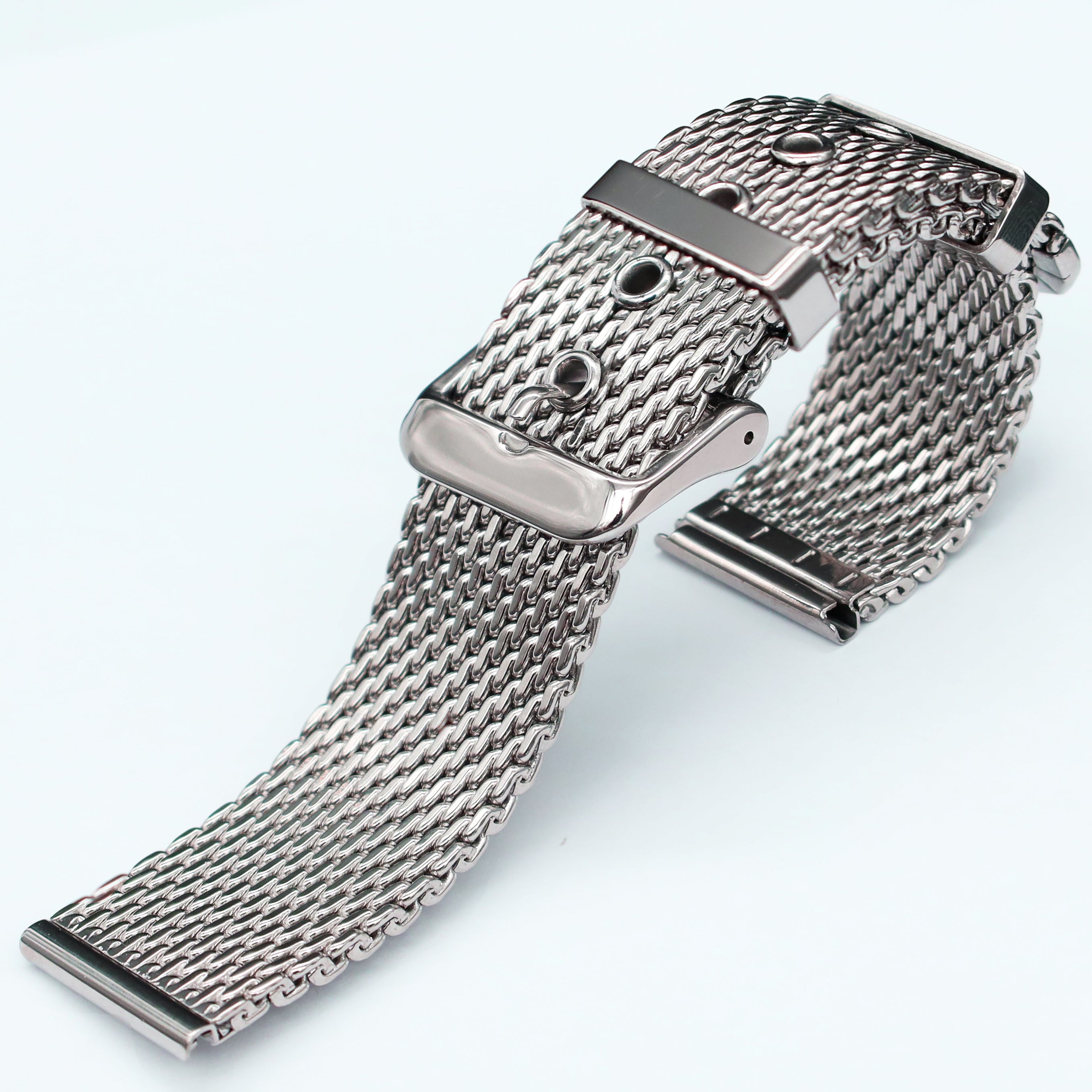 12mm to 22mm BiG Mesh Ø 1mm Pin Buckle - Men's Watch Strap Mesh, Milanese - Universal - Silver / Silver