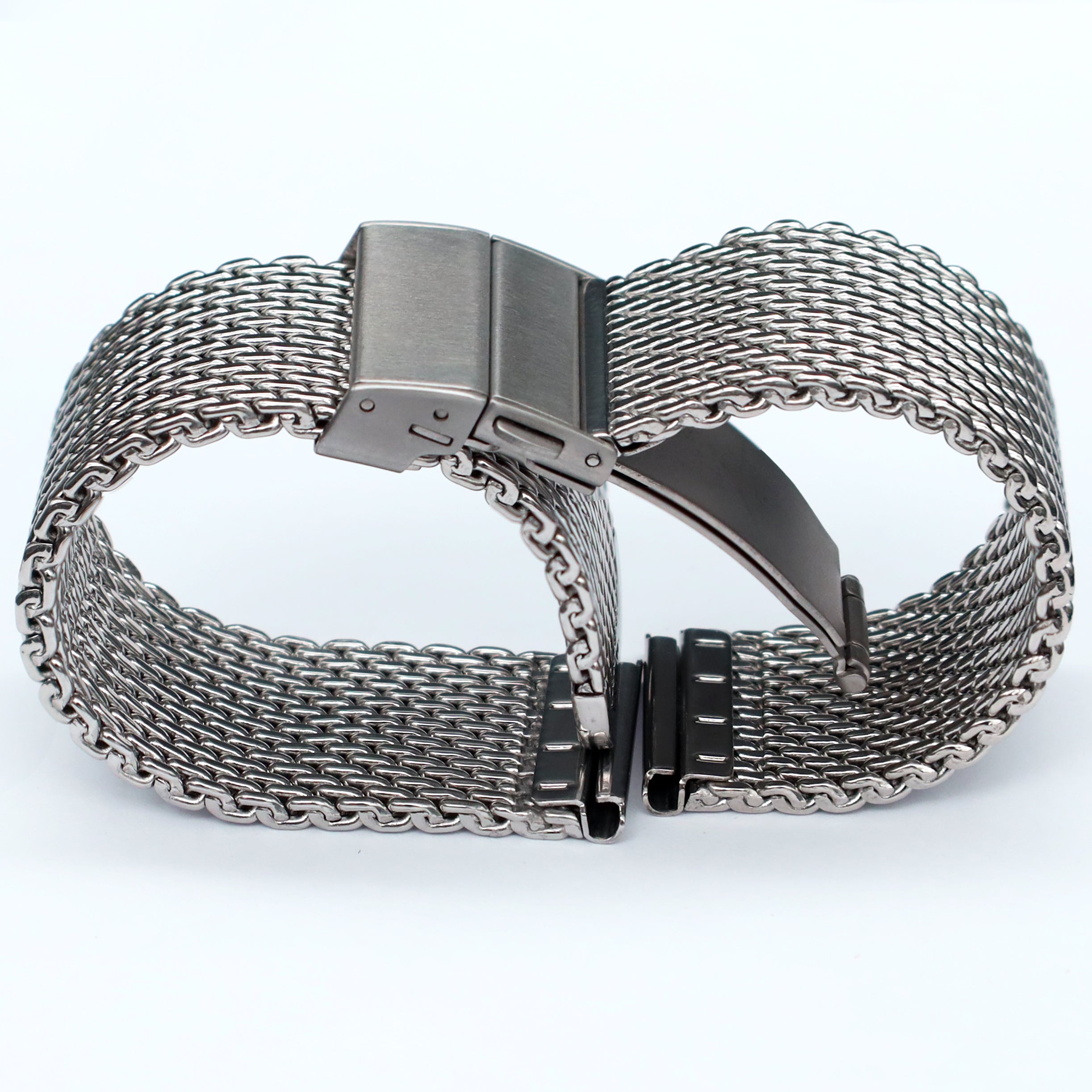 20mm BiG Mesh Ø 1mm Faltschließe - Herren Uhrenarmband Mesh, Milanaise - Universal - Silber / Silber