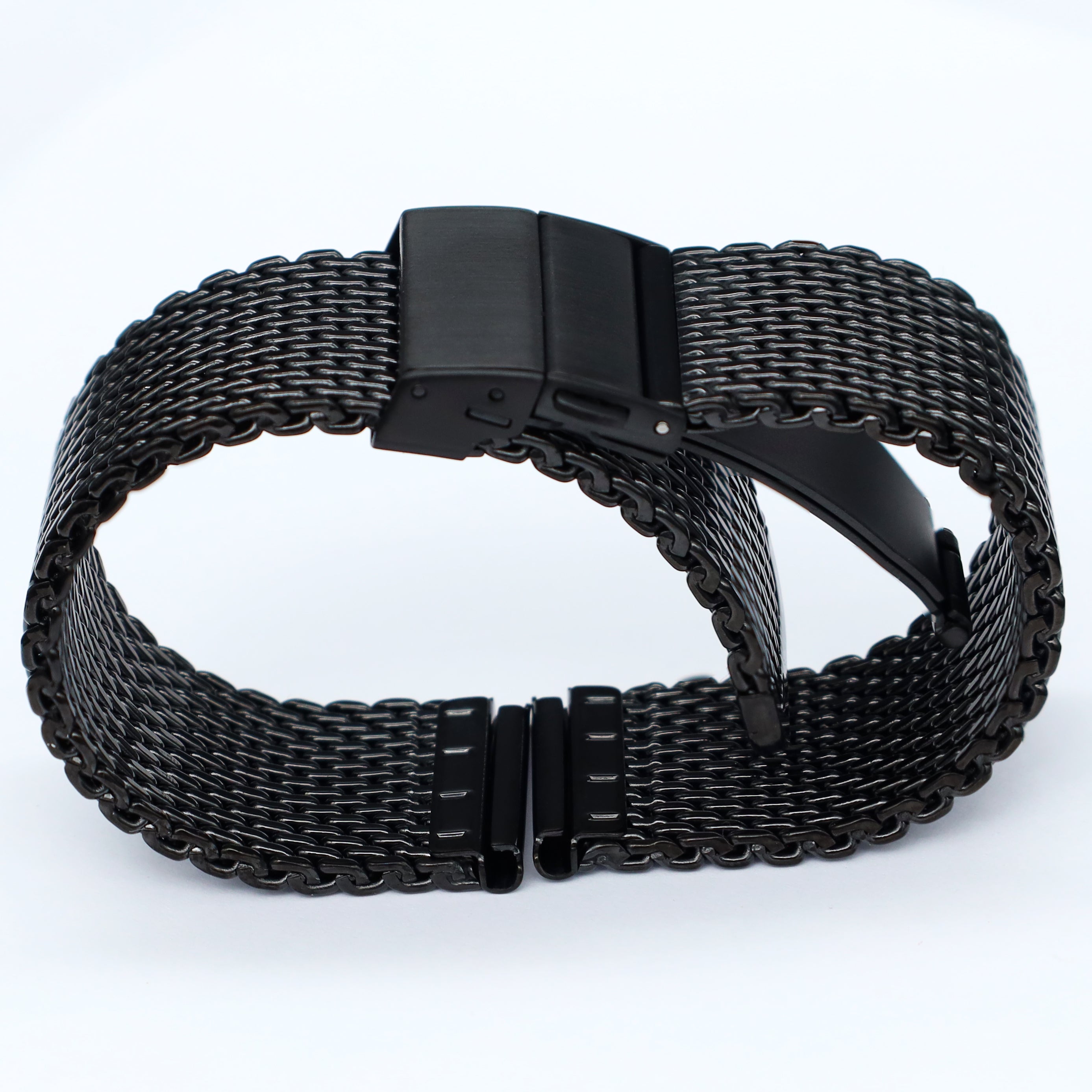 18mm BiG Mesh Ø 1mm Deployment Buckle - Men's Watch Strap Mesh, Milanese - Universal - Black / Black