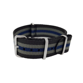 NATO Nylon Noir / Gris / Bleu - Bracelet de montre - 16mm 18mm 20mm 22mm 24mm