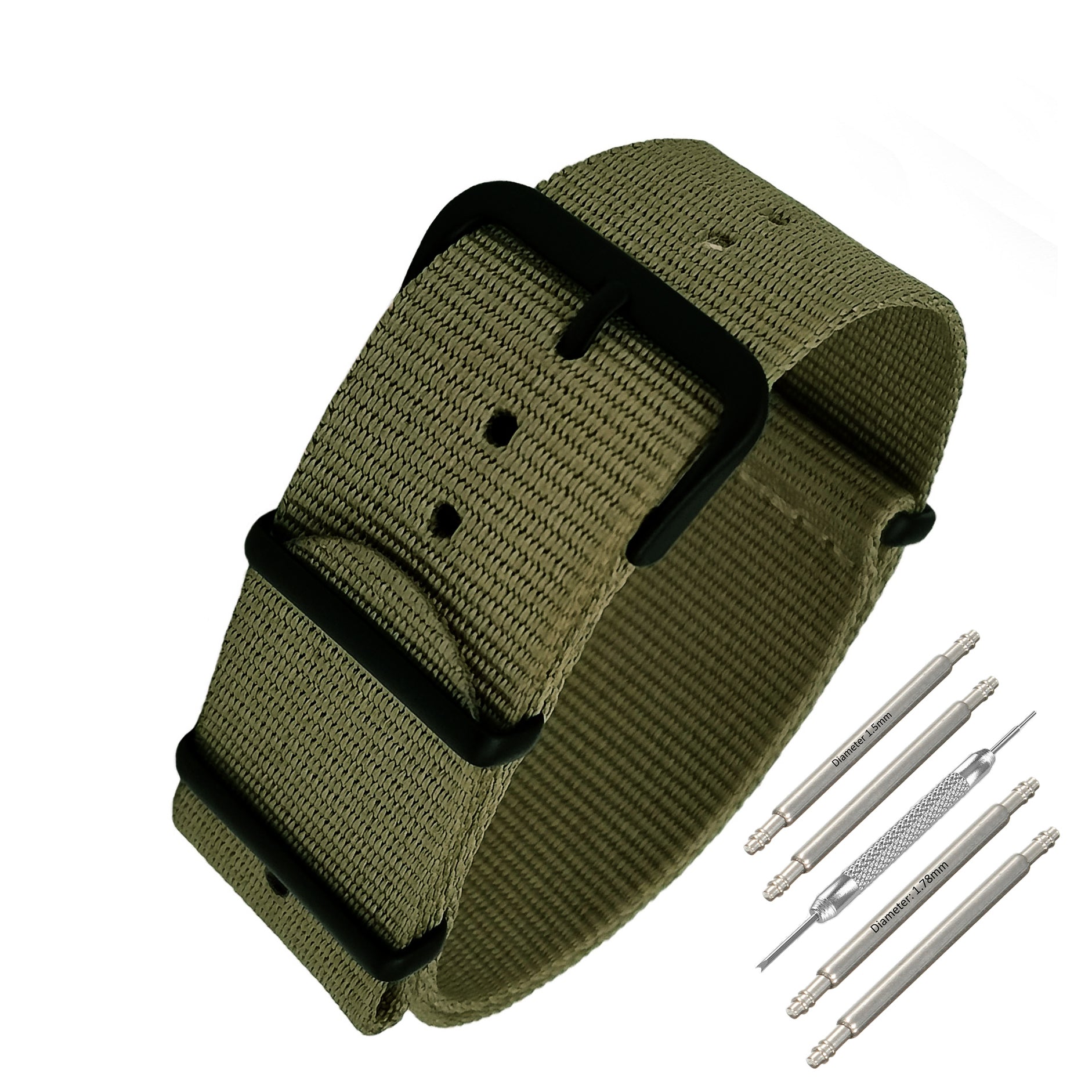 24 mm NATO-Armband – Olivgrün/Schwarze Schnalle – Weich – Leichtgewicht für Herren- und Damenuhren – 1 mm Dicke