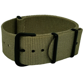 NATO - Vert - Olive / Boucle Noir - Souple - pour montre légère - Épaisseur 1mm