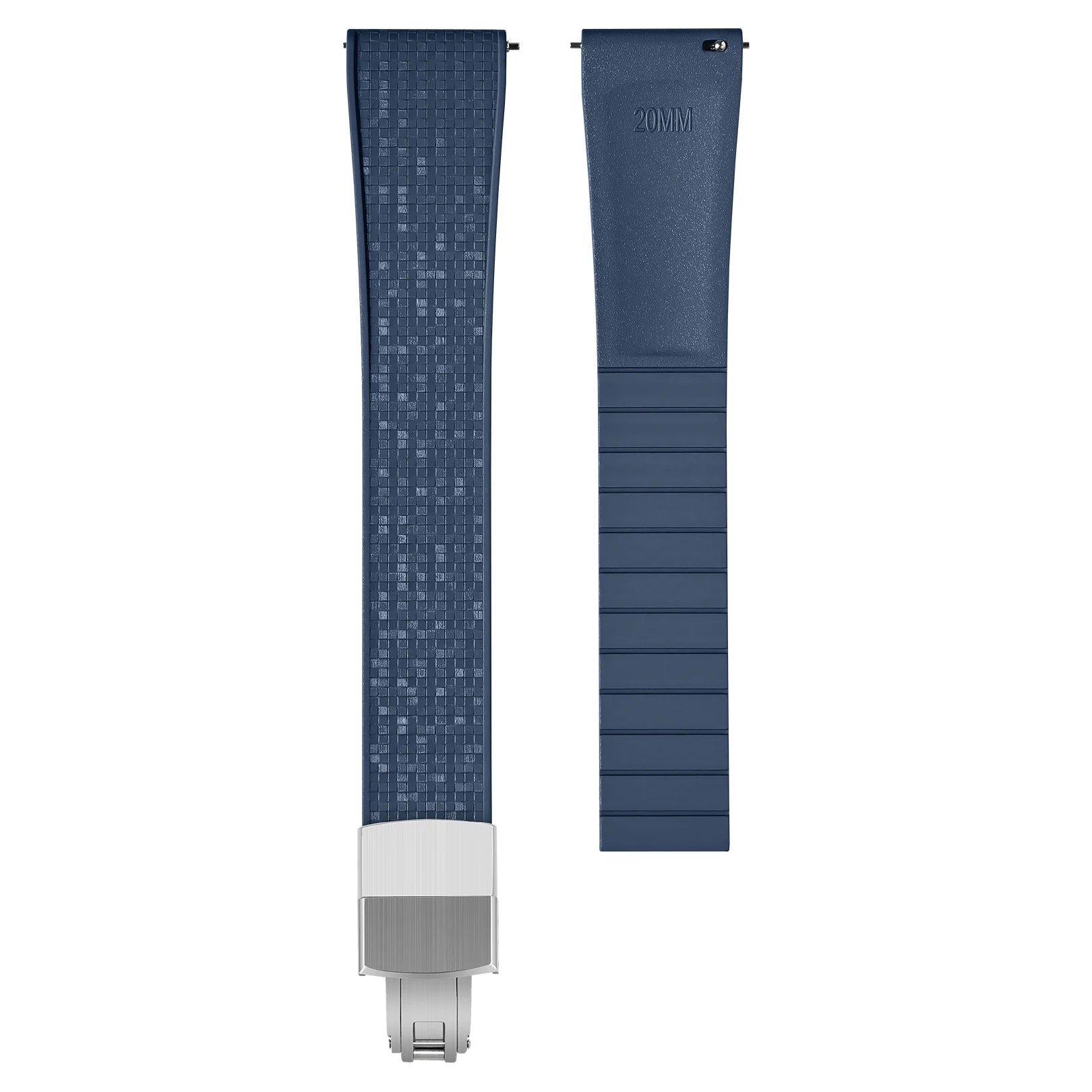 Mosaik-Kautschuk-Uhrenarmband – Silberne Faltschließe – Marineblau