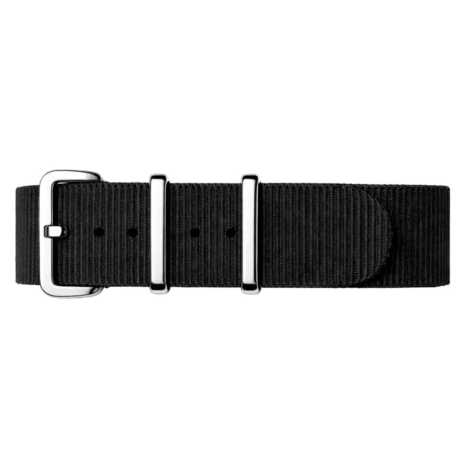 Schwarzes NATO-Uhrenarmband / polierte silberfarbene Spiegelschließe