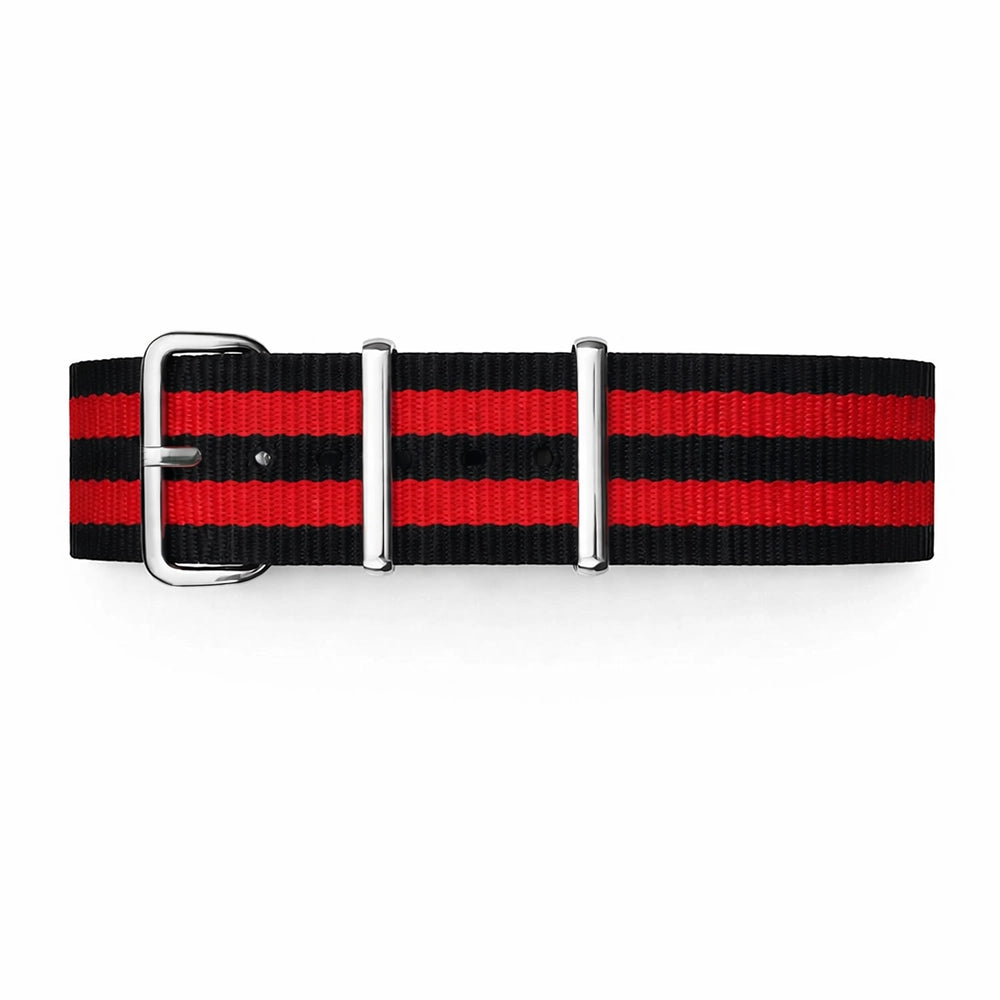Schwarzes NATO-Uhrenarmband / 2 rote Armbänder