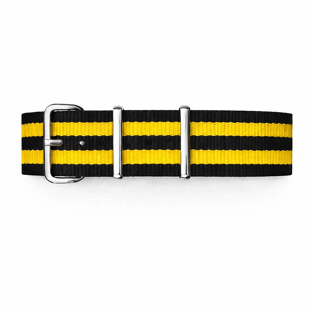 Schwarzes NATO-Uhrenarmband / 2 gelbe Armbänder