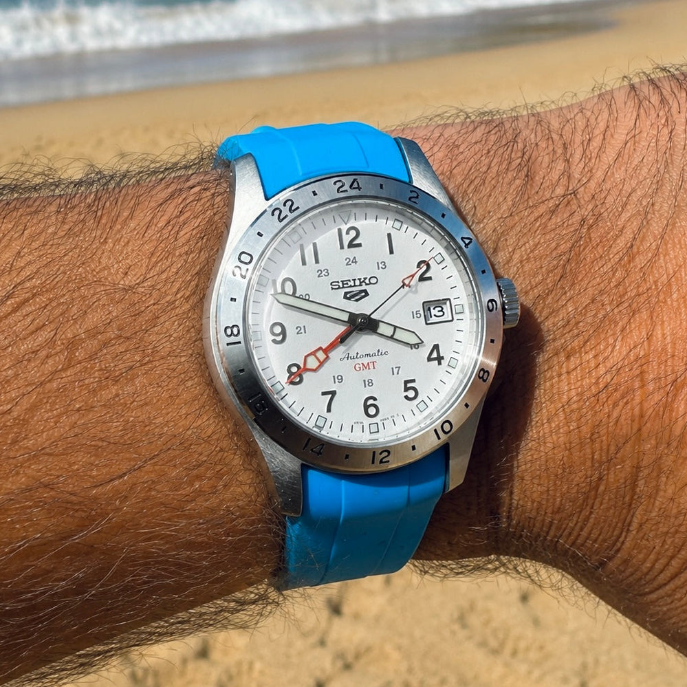 FKM Kautschukarmband Kompatibel mit Seiko 5 Sports Field 39,4mm – Dornschließe + Faltschließe – Curved / Premium
