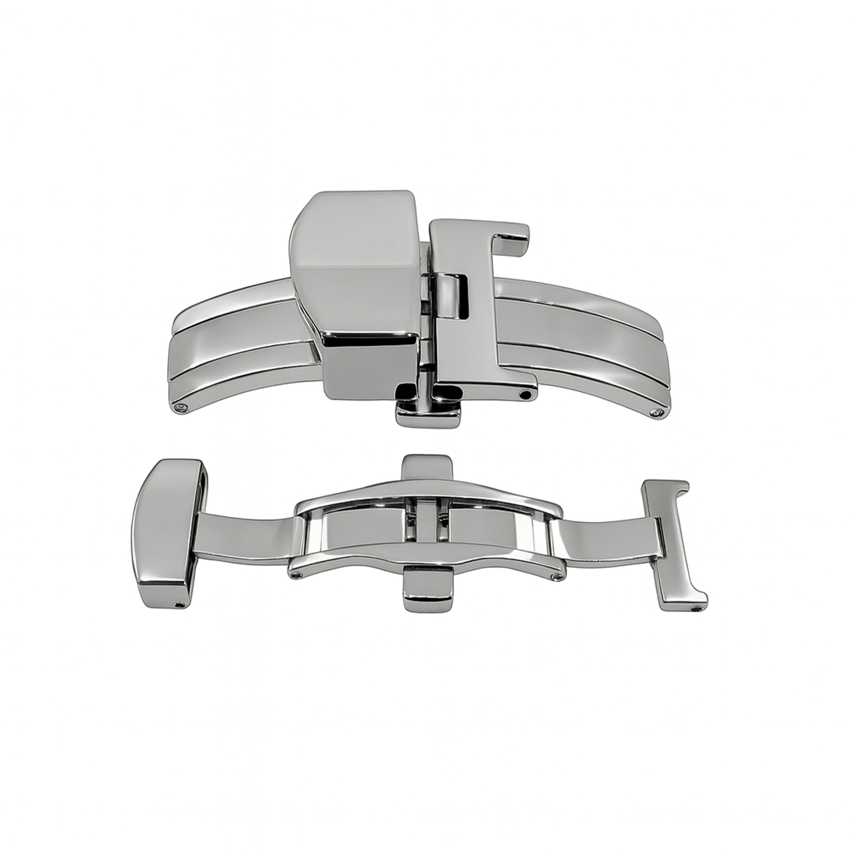 Boucle Déployante Bracelet Montre - Fermoir Papillon Boutons Étroits - Poli Miroir Argent