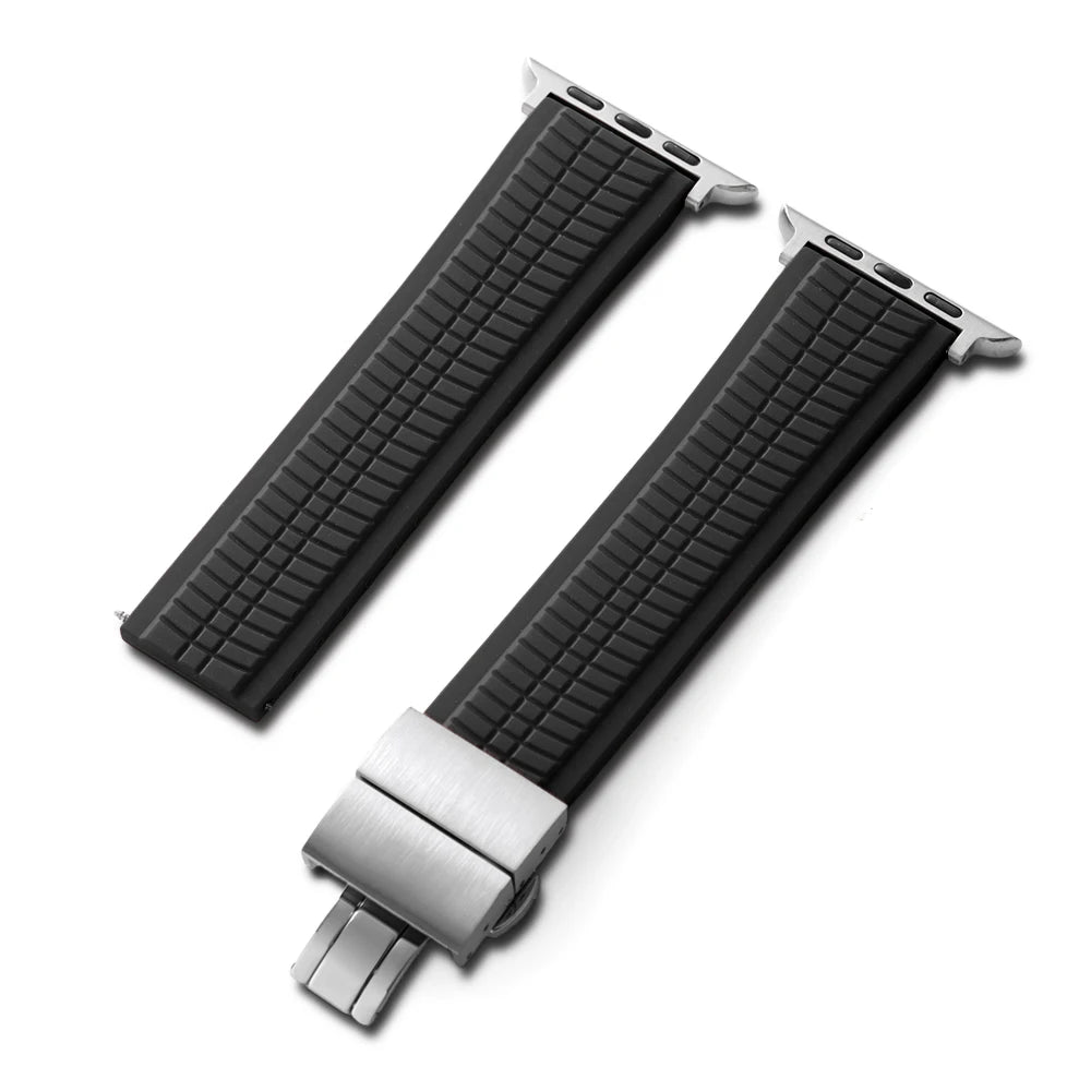 Bracelet Caoutchouc FKM pour Apple Watch, Band avec Adaptateur - Motif gaufré Patek - Serie 1 à 11 / SE - Ultra