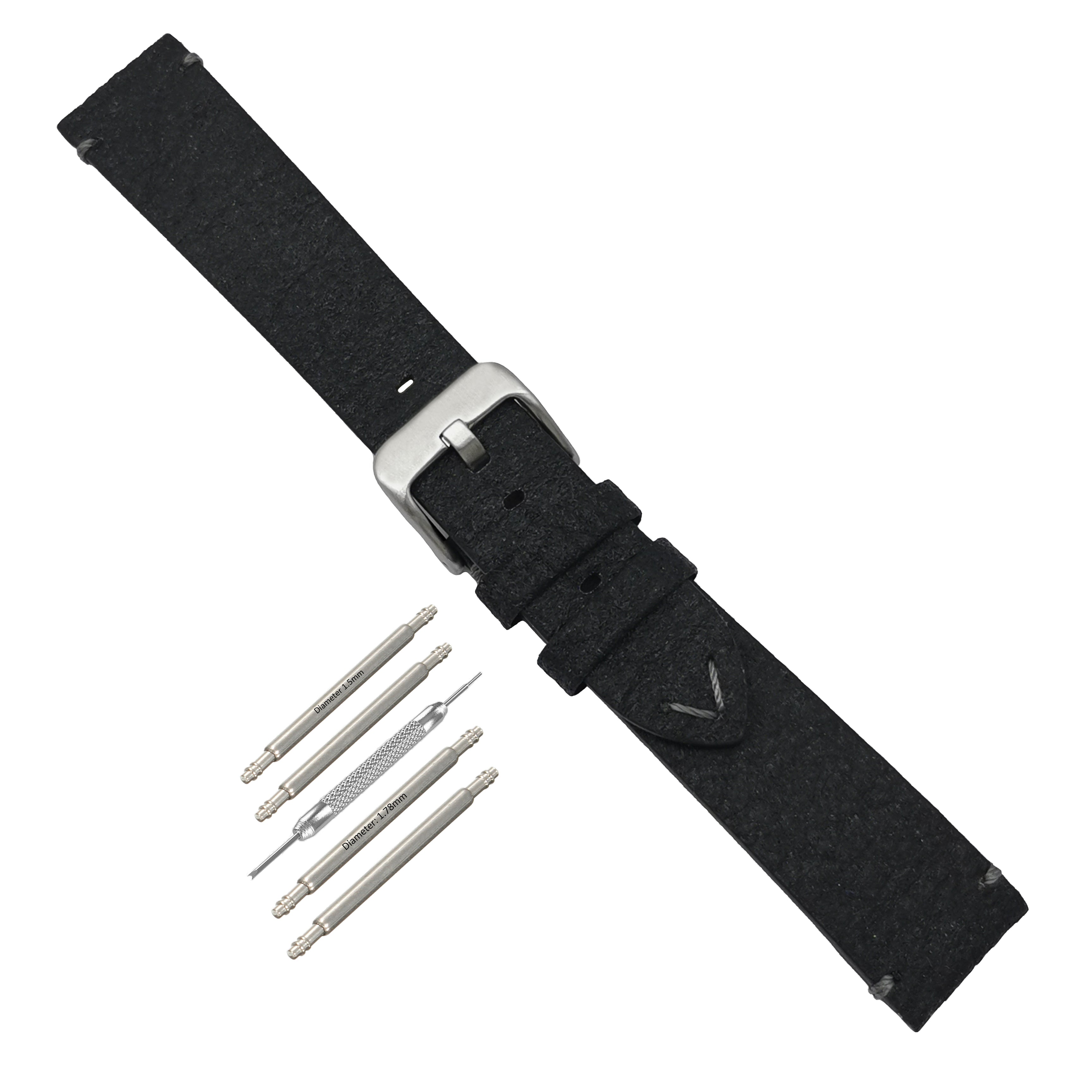 Schwarze vegane Uhrenarmbänder 18 mm, 20 mm, 22 mm – Ananasblätter