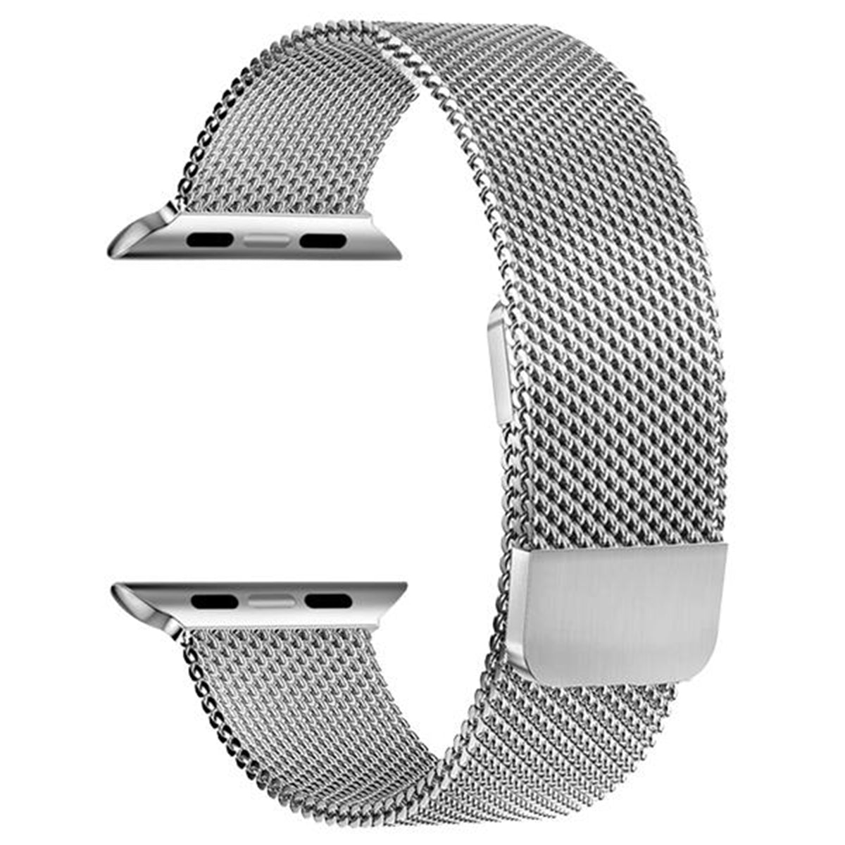 Silbernes Milanese-Uhrenarmband, kompatibel mit Apple Watch – doppelt magnetisch