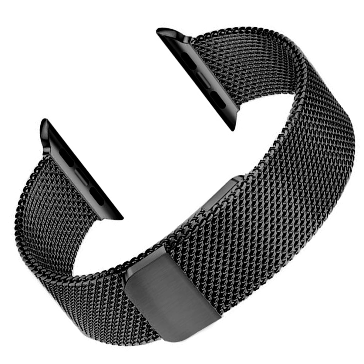Schwarzes Milanese-Uhrenarmband, kompatibel mit Apple Watch iwatch – doppelt magnetisch