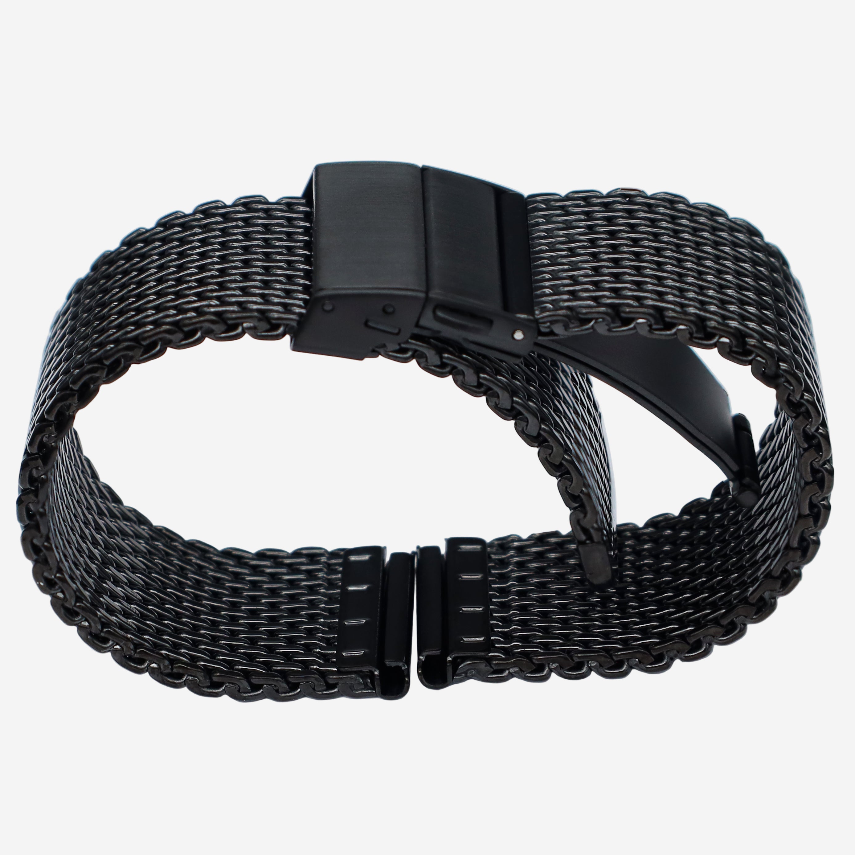 18mm BiG Mesh Ø 1mm Faltschließe - Herren Uhrenarmband Mesh, Milanaise - Universal - Schwarz / Schwarz