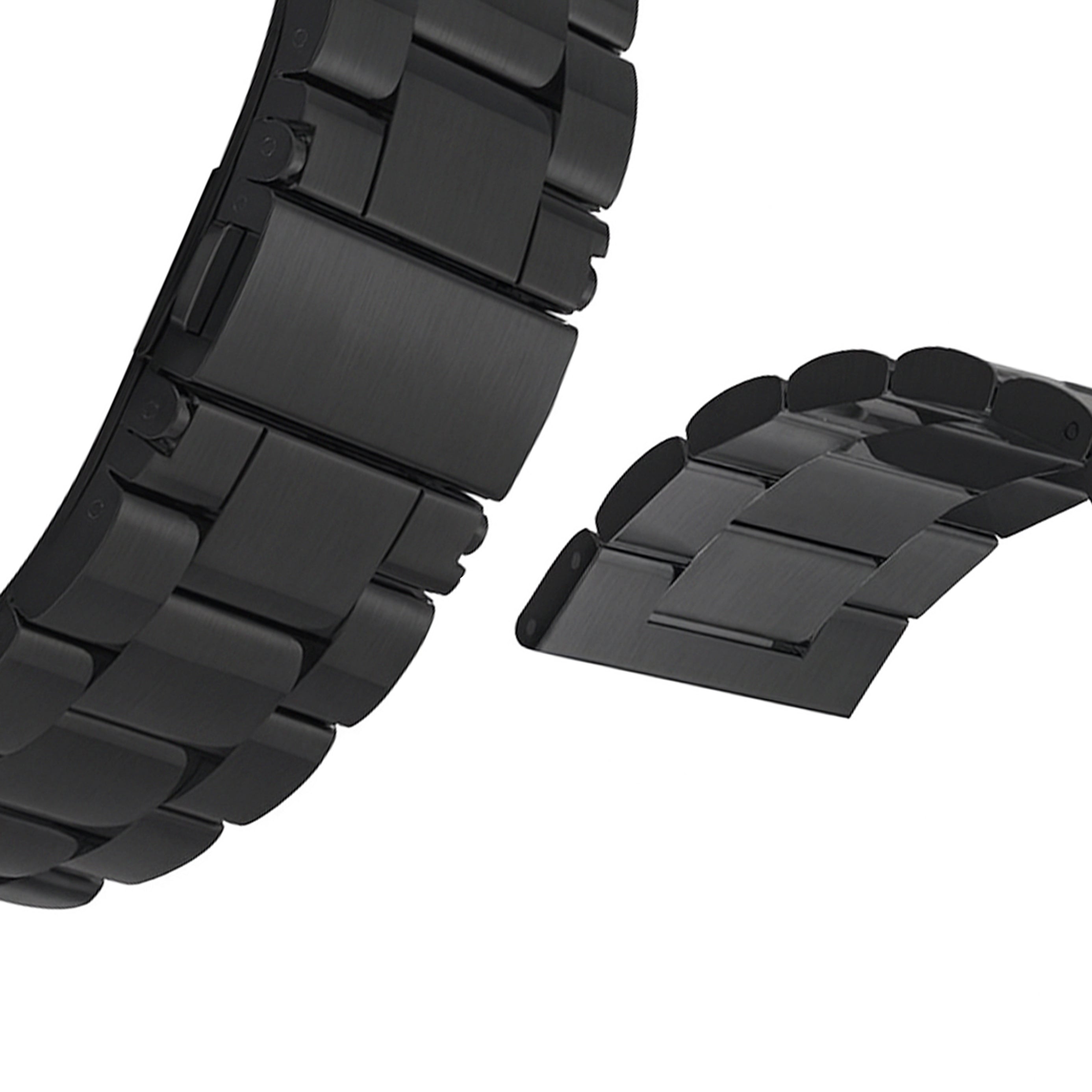 22mm Watch Bracelet with 304L Stainless Steel Links - 3 Rows - Black