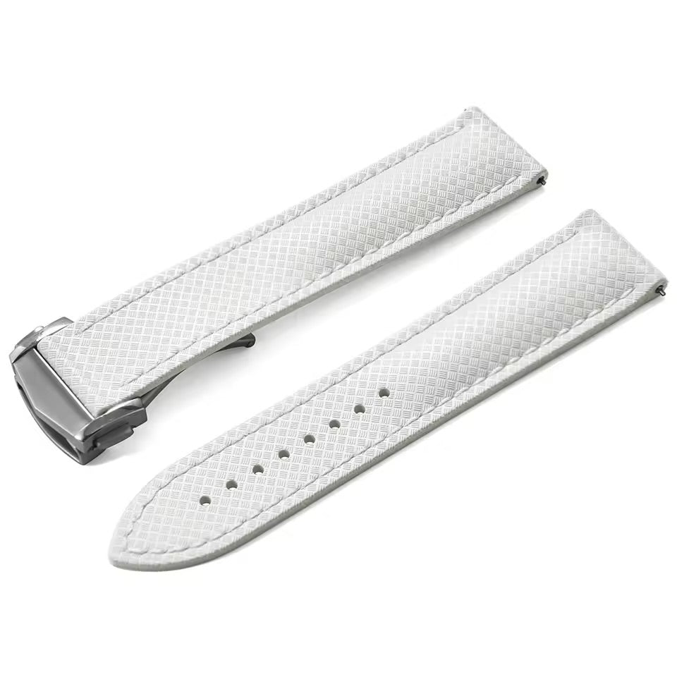 Bracelet Montre Caoutchouc FKM Blanc - Racing / Boucle Déployante / Rapide