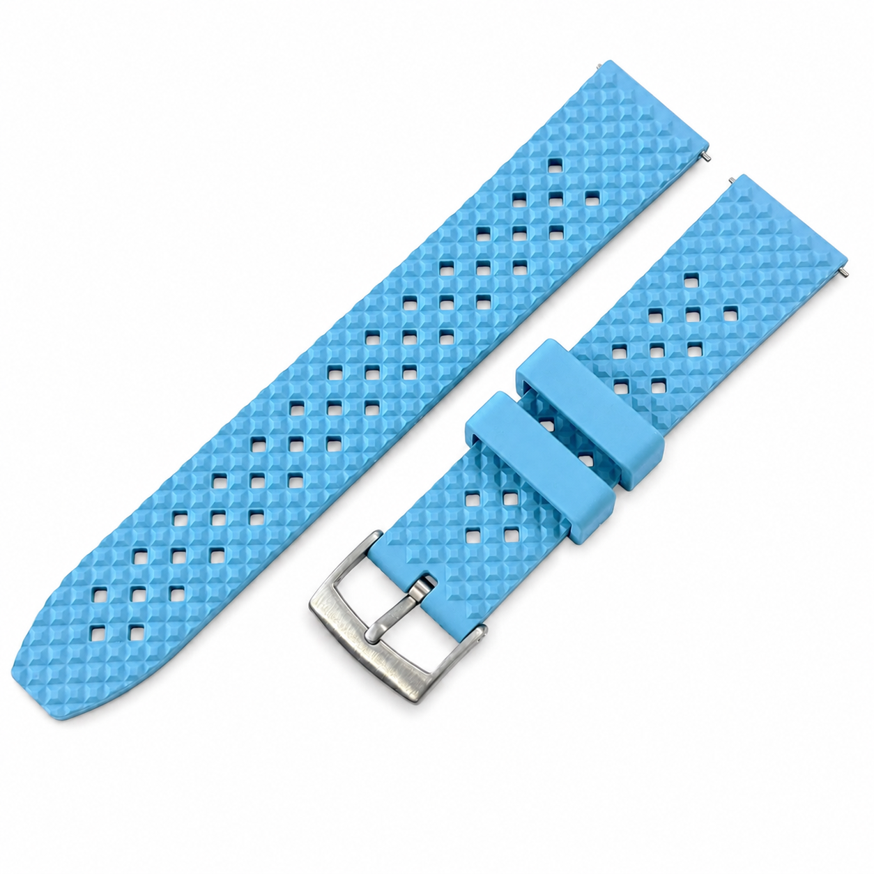 Bracelet de montre tropic en caoutchouc bleu ciel, motif croco grid.