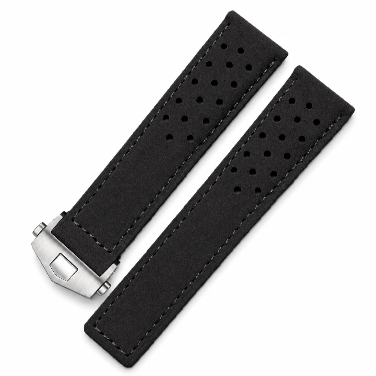 Bracelet de Montre Cuir Suède (Daim) - Noir - Boucle Déployante - Universel