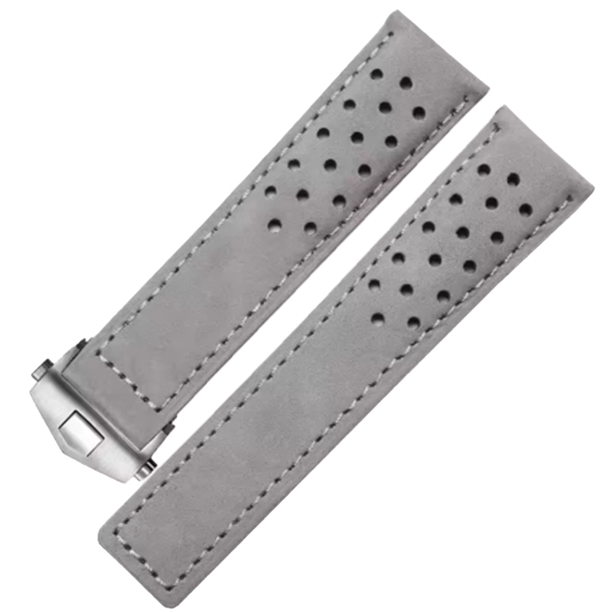 Suede Leather Watch Strap - Grey - Deployment Clasp - Universal