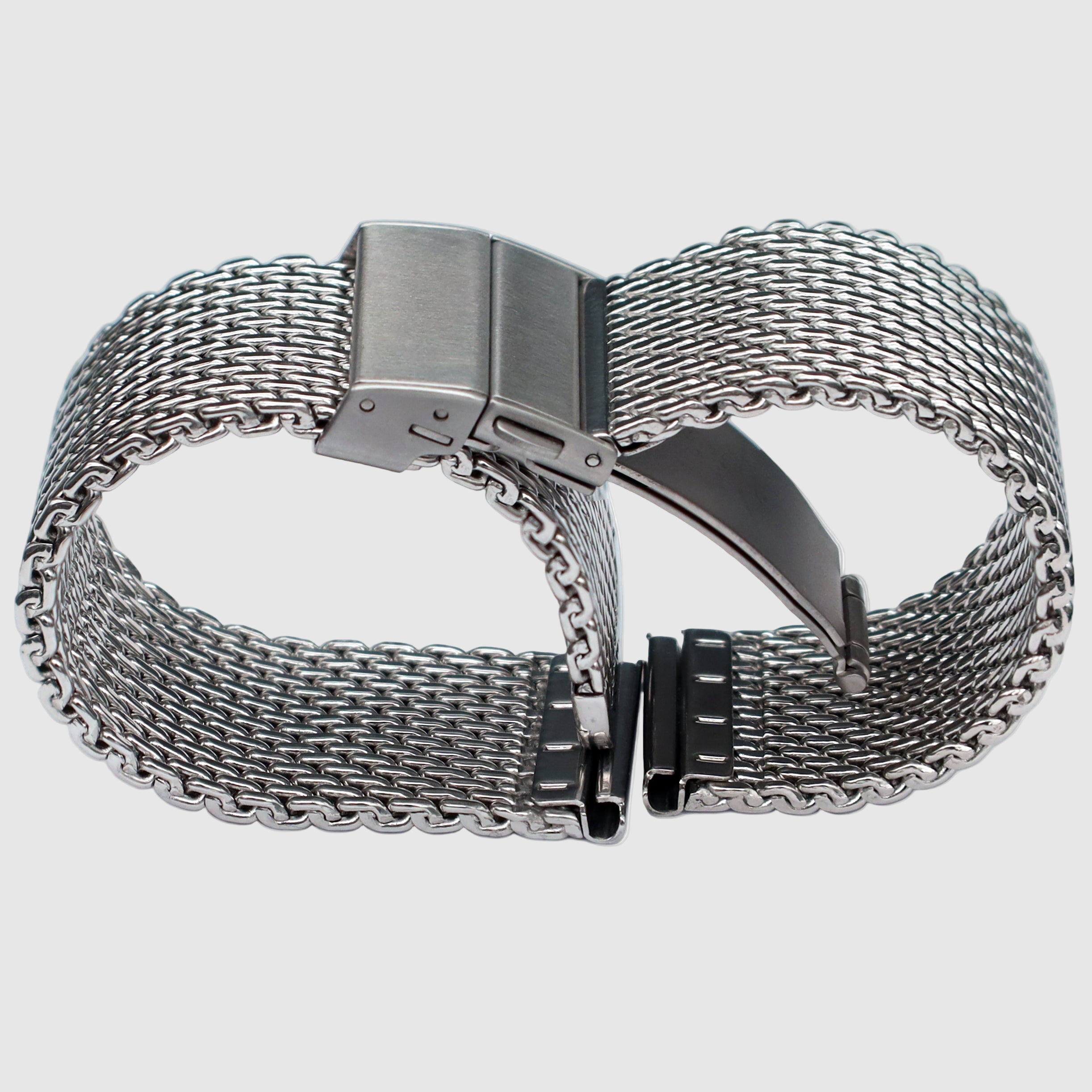 18mm BiG Mesh Ø 1mm Faltschließe - Herren Uhrenarmband Mesh, Milanaise - Universal - Silber / Silber