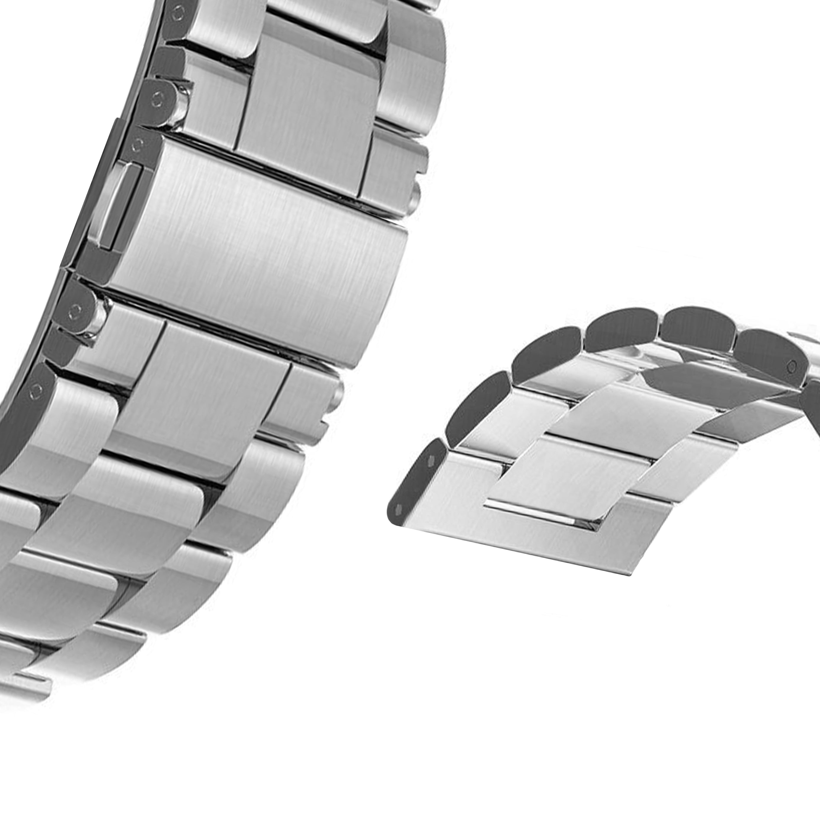 22mm Watch Bracelet with 304L Stainless Steel Links - 3 Rows - Silver