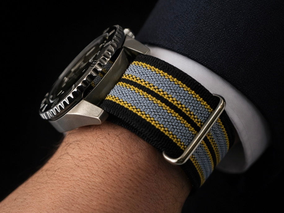 Nato Noir Jaune Gris - Hybride Tissu Nylon / Silicone