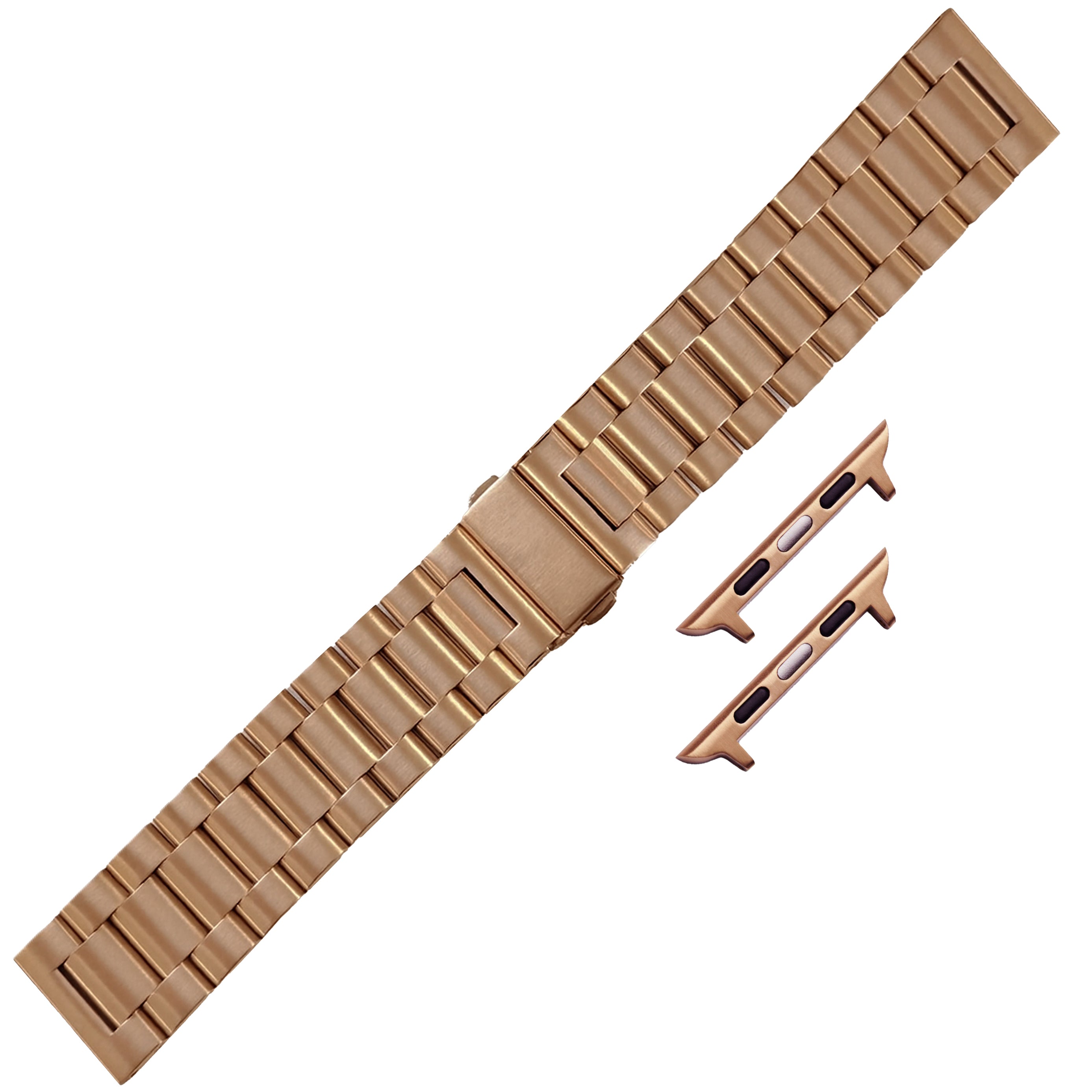 Gliederarmband mit Faltschließe für Apple Watch – Roségold, Edelstahl 304L – 3-reihig