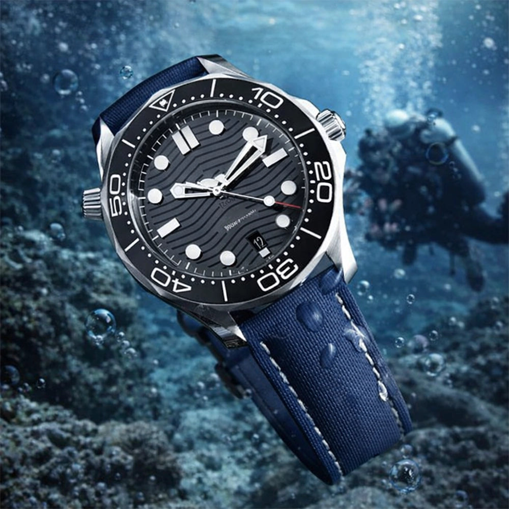 Bracelet de Montre Caoutchouc FKM vulcanisé - Texturé / Surpiqûres - Rapide / Déployante Poli Miroir