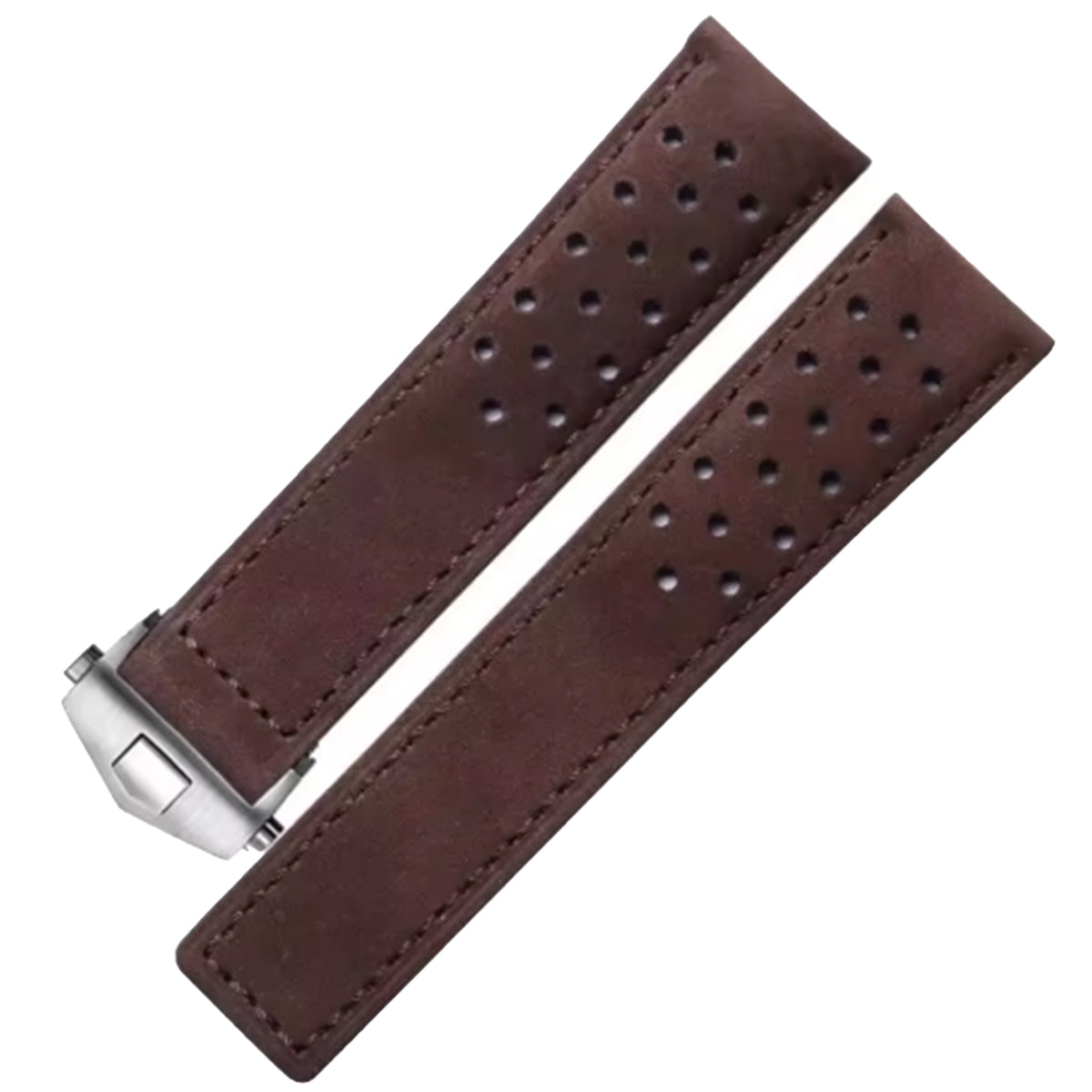 Suede Leather Watch Strap - Dark Brown - Deployment Clasp - Universal