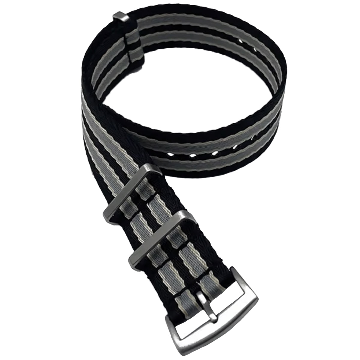 22mm James Bond Nato Strap Black Light Grey - Soft Braided Nylon