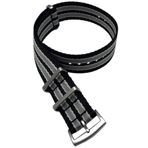 22mm James Bond Nato Strap Black Light Grey - Soft Braided Nylon