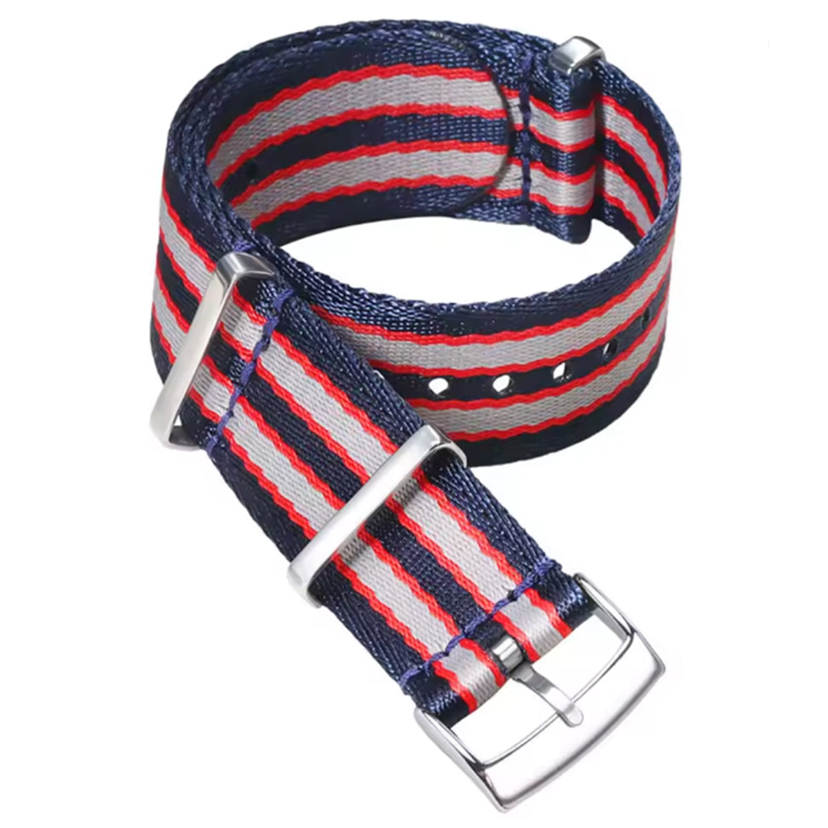 20 mm James Bond Nato-Armband Blau Rot Weiß – Geflochtenes Nylon