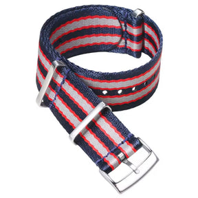 20 mm James Bond Nato-Armband Blau Rot Weiß – Geflochtenes Nylon