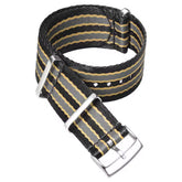 20 mm James Bond Nato-Armband Schwarz Grau Gelb – geflochtenes Nylon