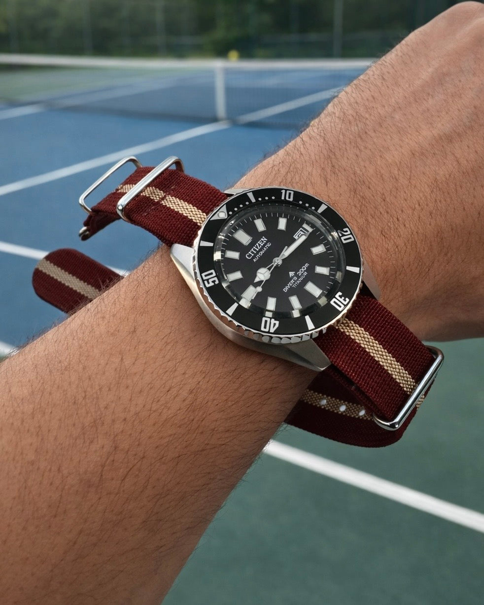 Nato Khaki / Bordeaux - Hybride Tissu Nylon / Silicone