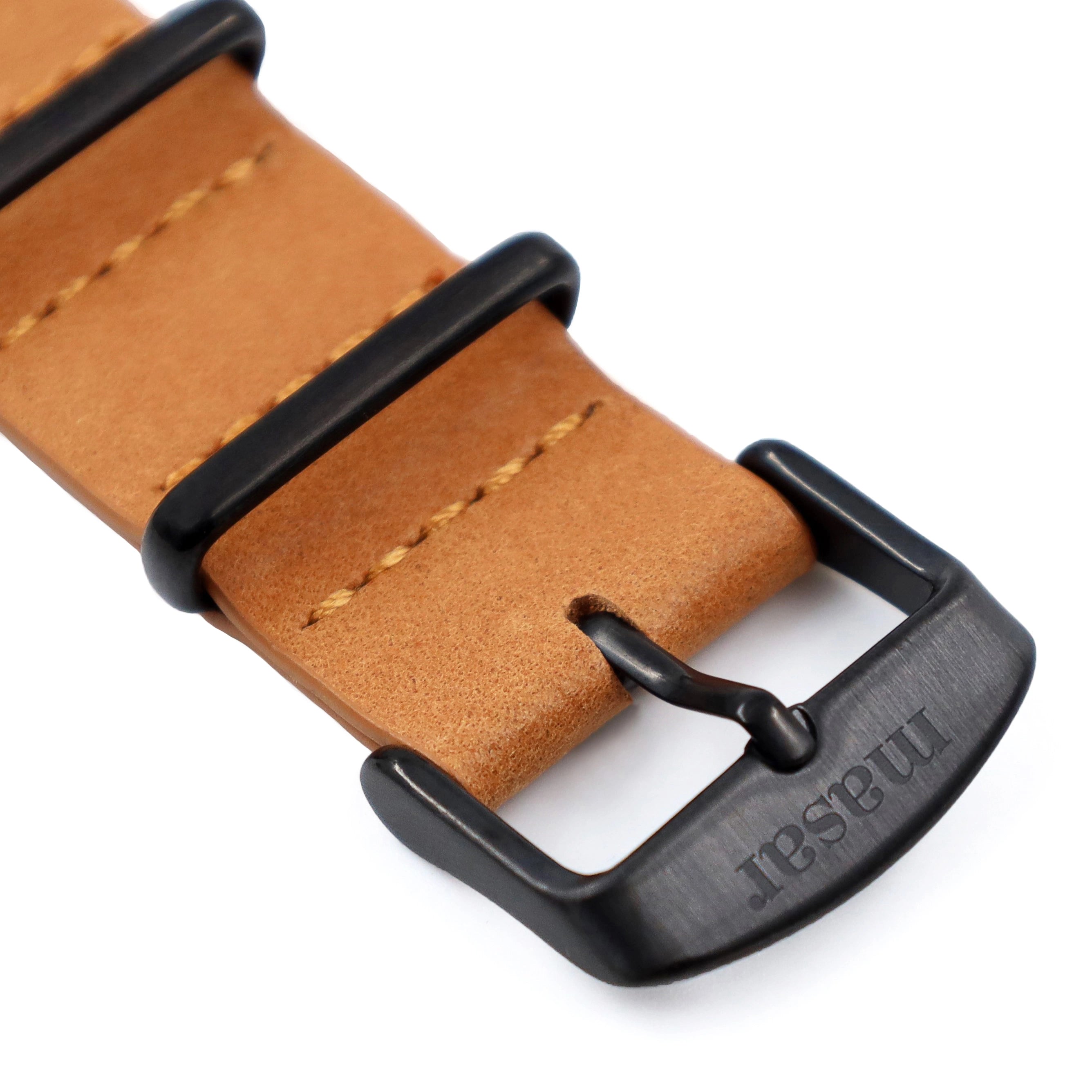 NATO en Cuir Véritable Marron Clair Naturel / Boucle Noir - Premium / Universel