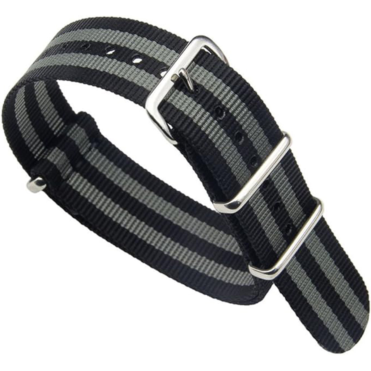 Schwarzes Nato-Uhrenarmband mit 2 grauen Streifen, James Bond