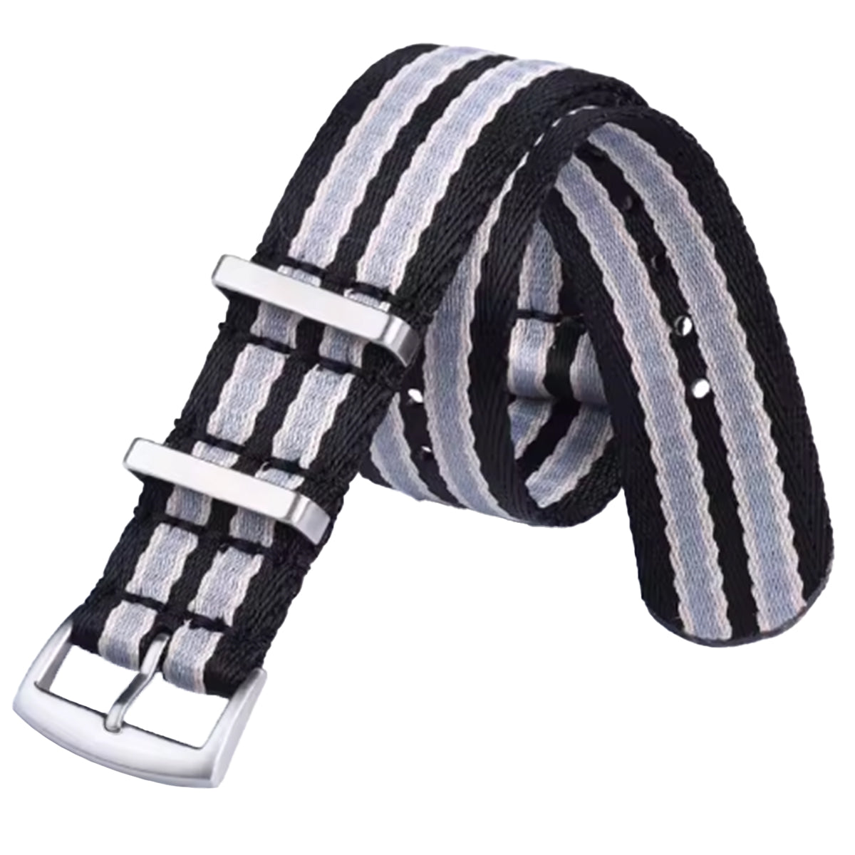 22mm James Bond Nato Strap Black Light Grey - Soft Braided Nylon