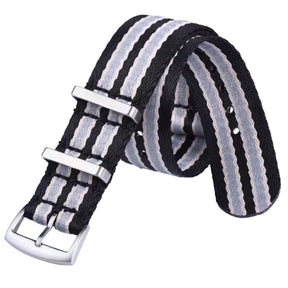22mm James Bond Nato Strap Black Light Grey - Soft Braided Nylon