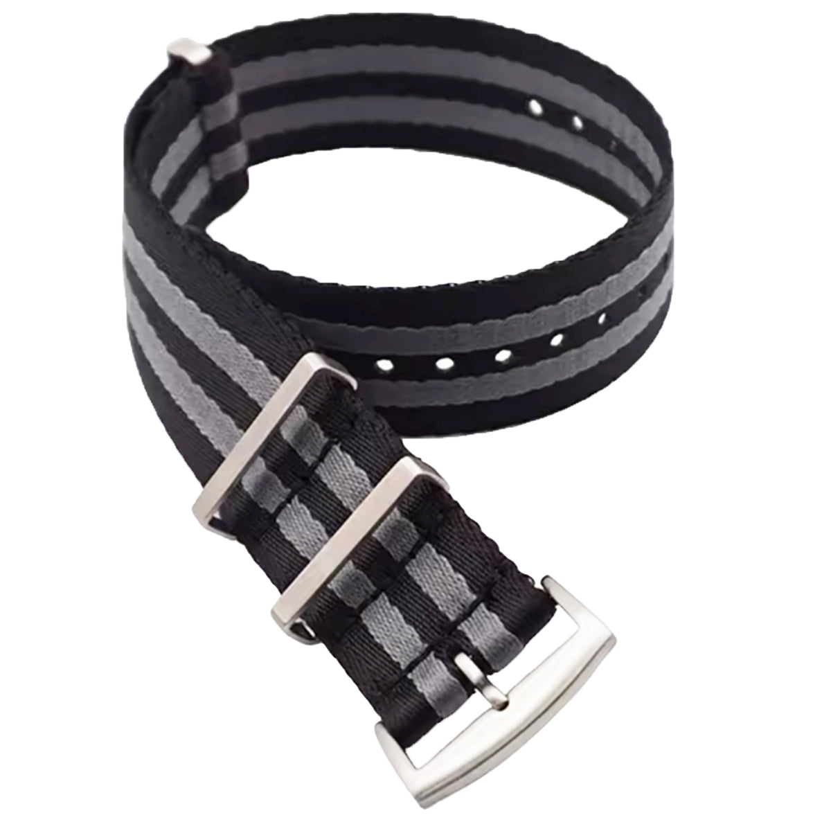 22mm James Bond Nato Strap Black Grey - Soft Braided Nylon